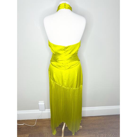 AMUR Dixon Citrine Pleated Criss Cross Halter Satin Dress NEW $598 - Picture 4 of 14